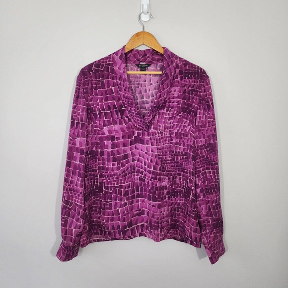 St. John Silk Purple V-neck Long Sleeve Blouse Size 10 - Picture 2 of 9